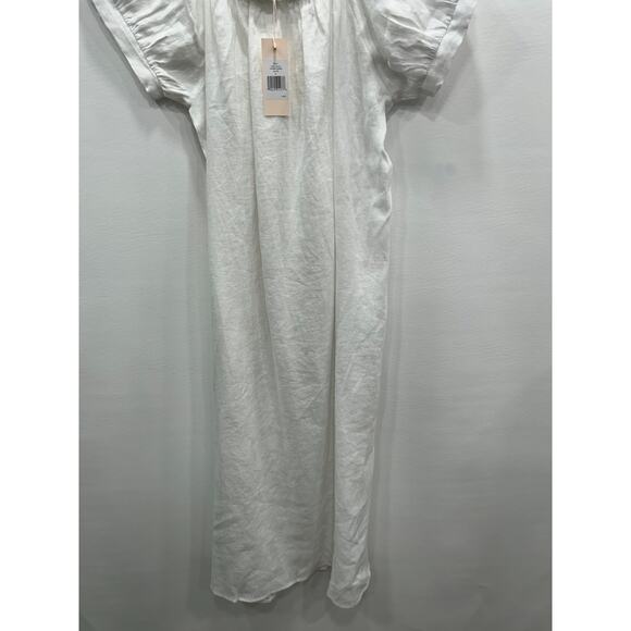 NWT Eberjey Womens 100% Linen Harper Dress Midi Button Front Belted White Size M - Picture 10 of 14
